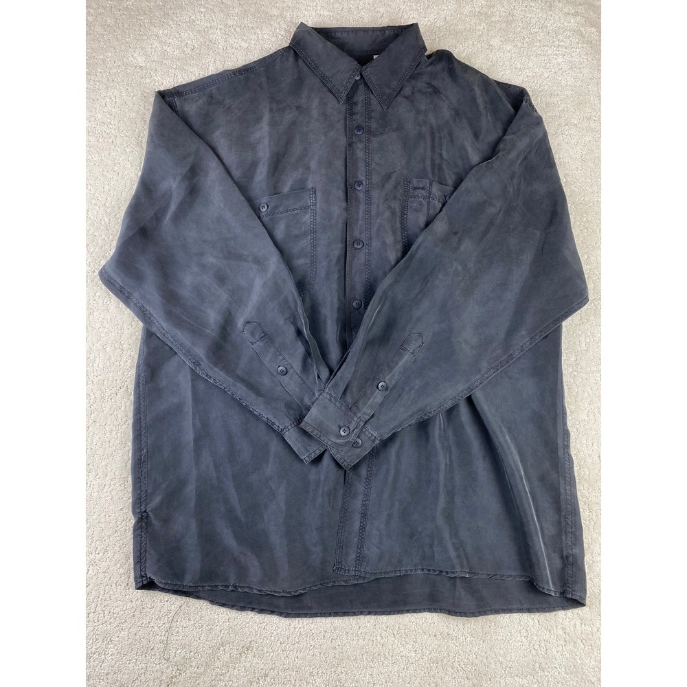 Summa Silk Button Down Shirt Mens L Gray Textured 100% Silk Long Sleeve Pocket - Picture 2 of 8